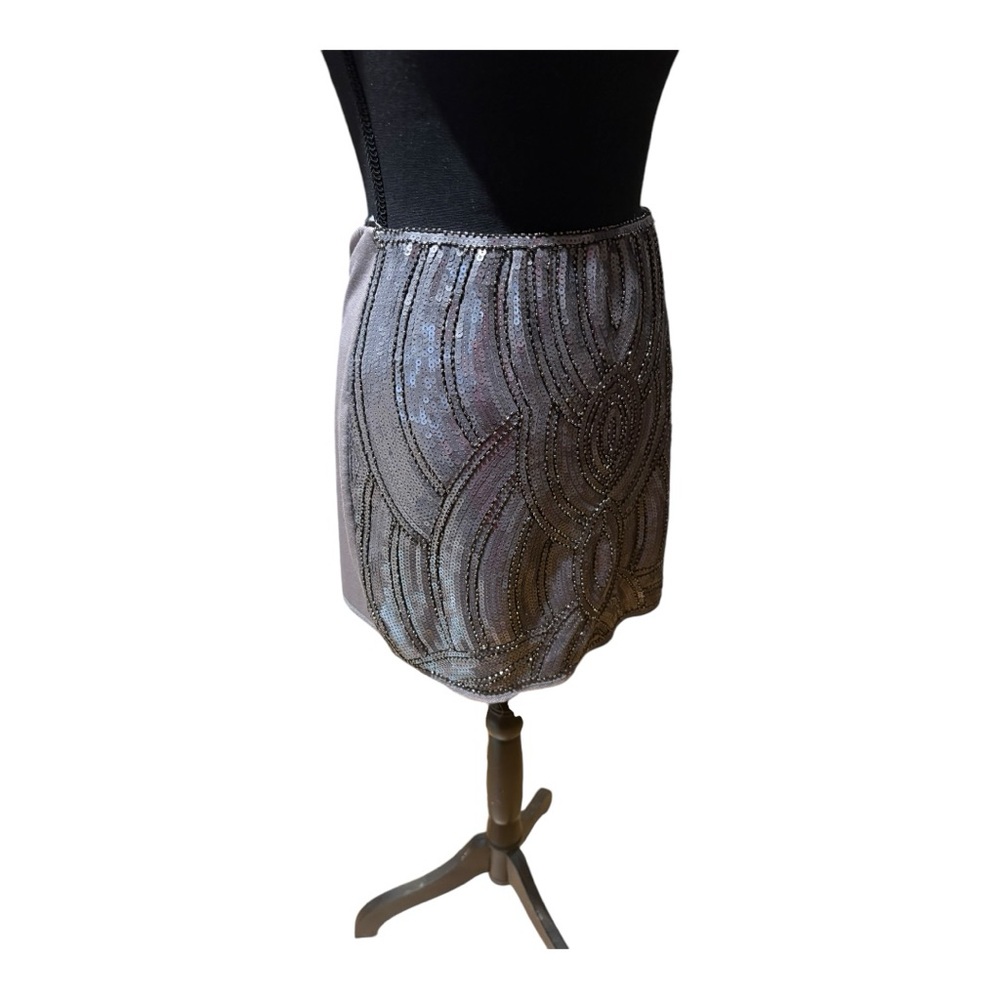 Gianni Bini Silver Sequin Steam Punk, Grunge Style Mini Skirt sz M. NWT